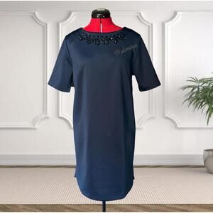 Cynthia Rowley Blue Dress with Beaded Embellished Neckline Size 14